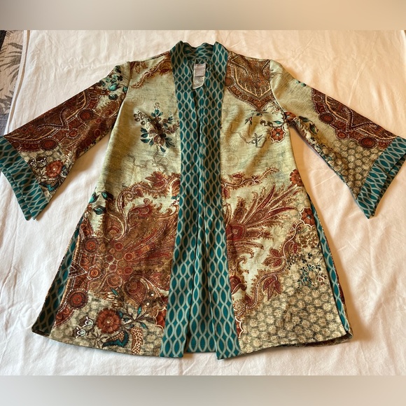 Chico’s Mixed Floral Geometric Kimono Jacket Blue Chico’s Size 00P US 2P EUC - Picture 4 of 8
